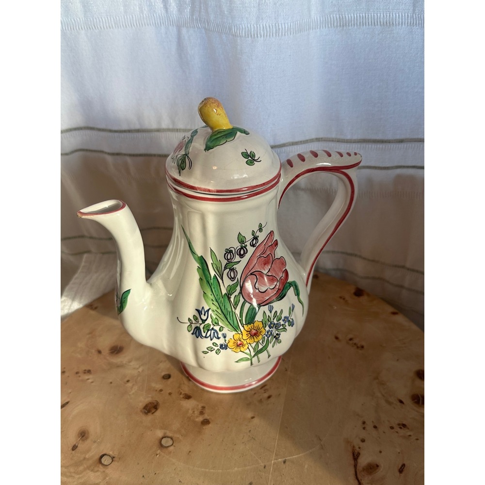 Luneville Ceramic Teapot Reverbere 1950 Hand Painted Floral Italy Vintage